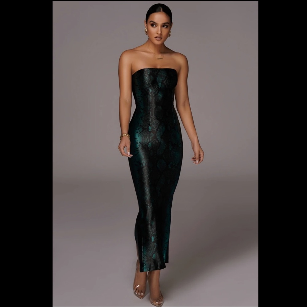 JLUXLABEL EMERALD SNAKE SKIN BANDEAU MAXI